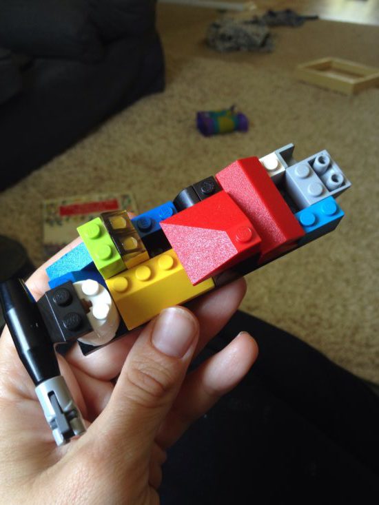 close-up of creatively designed LEGO ship