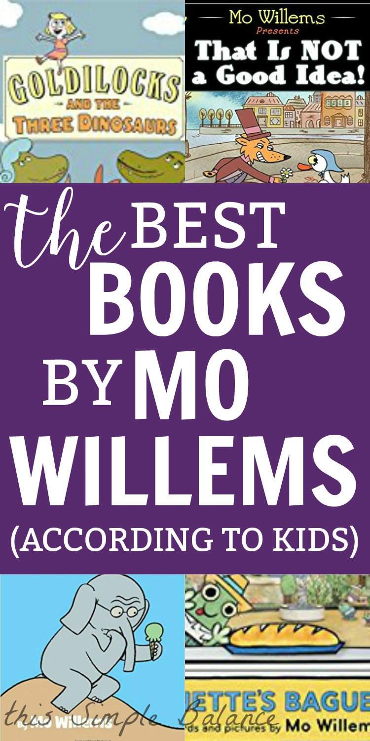 Mo Willems book covers with text overlay "the best books by mo willems according to kids"