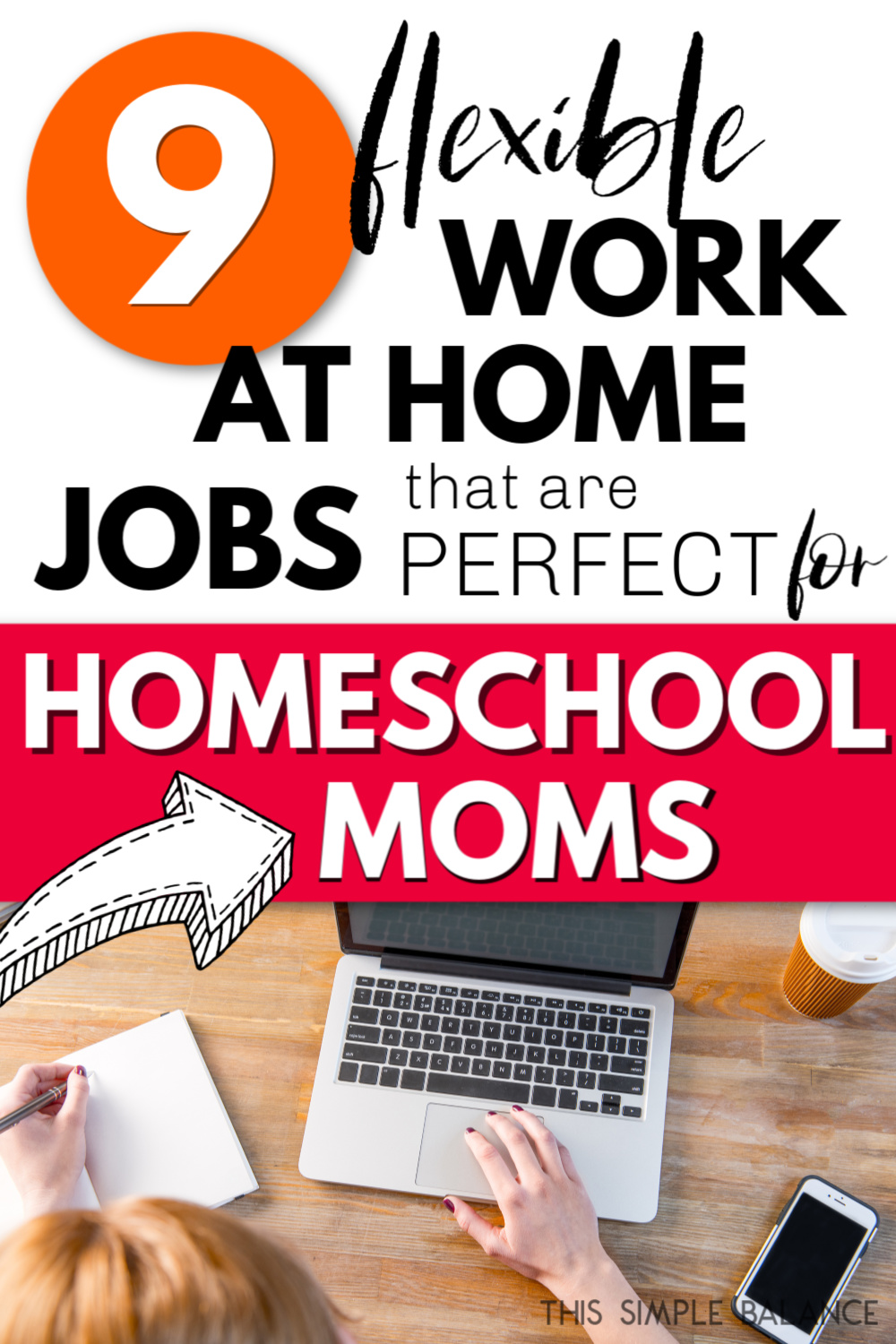 homeschool mom looking for a job online, with text overlay, "9 flexible work at home jobs that are perfect for homeschool moms"