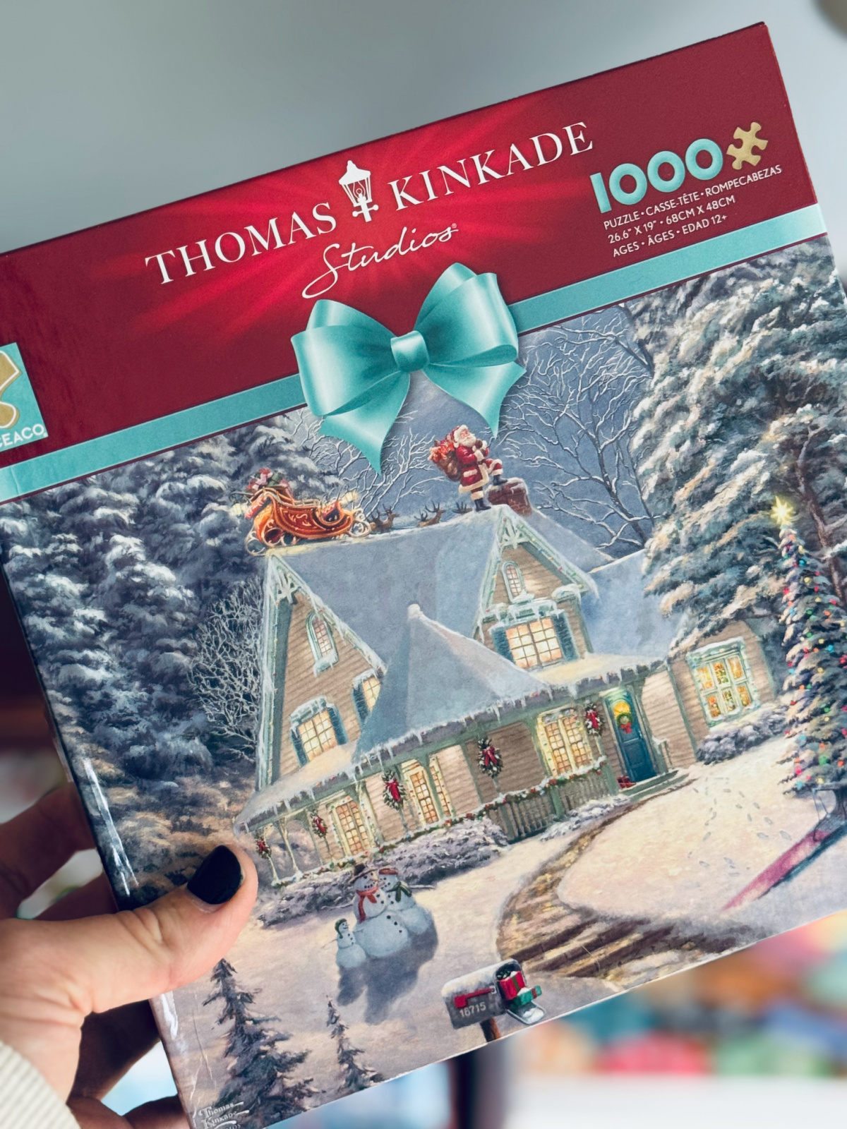 cover of a Thomas Kinkade Christmas puzzle called Midnight Delivery .