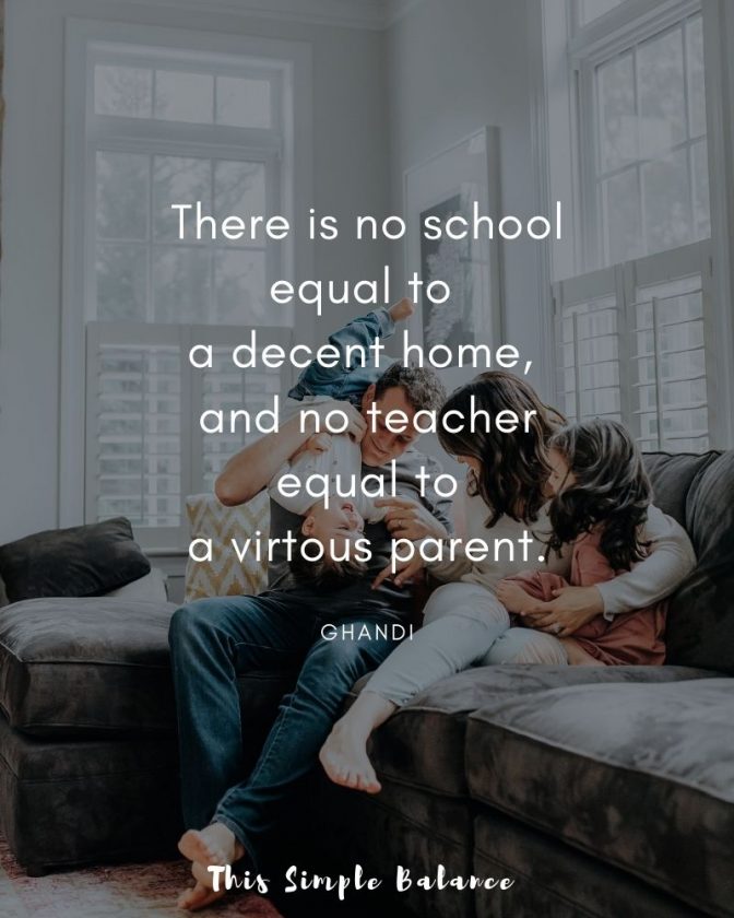 family snuggling together on the couch, quote overlay
