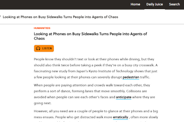 New story screenshot "Looking at Phones on Busy Sidewalks Turns People into Agents of Chaos"