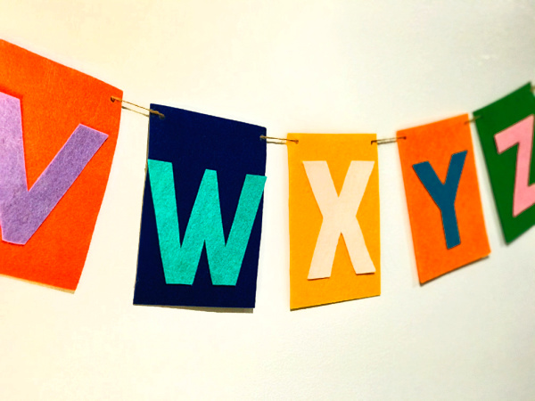 diy alphabet banner, letters V through Z