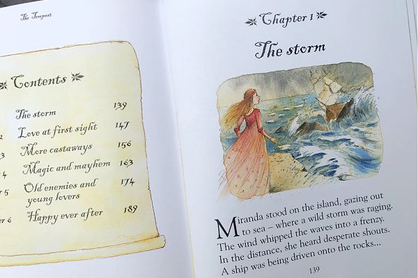 first page of the first chapter in the tempest in Usborne Illustrated Stories from Shakespeare