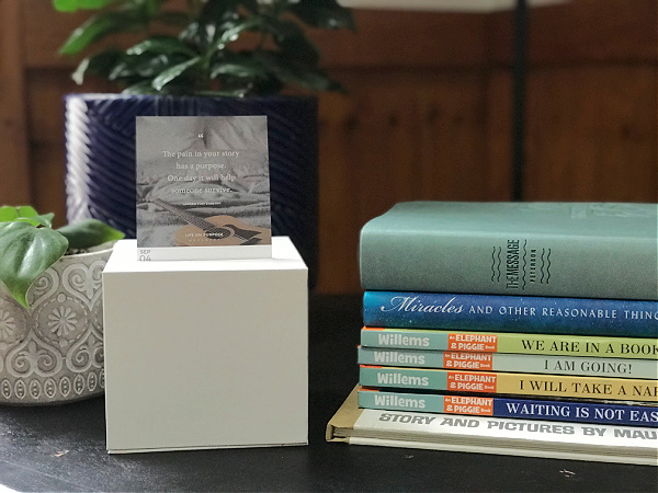 authenticity calendar on table with books and plants