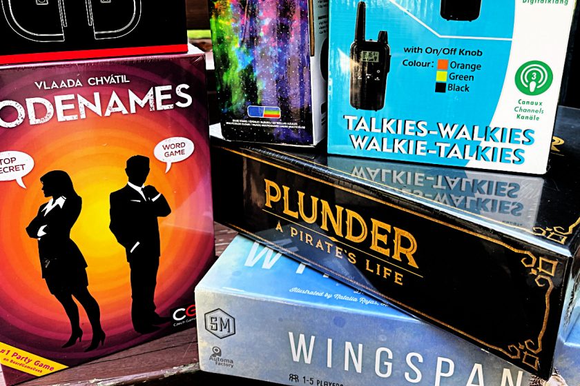 christmas gifts for kids - board games and walkie talkies in focus