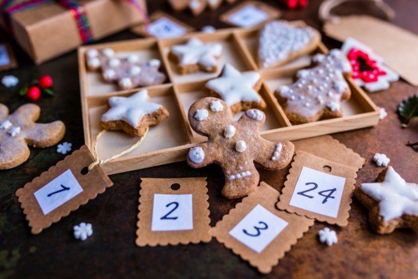 advent calendar theme with christmas cookies, including gingerbread man