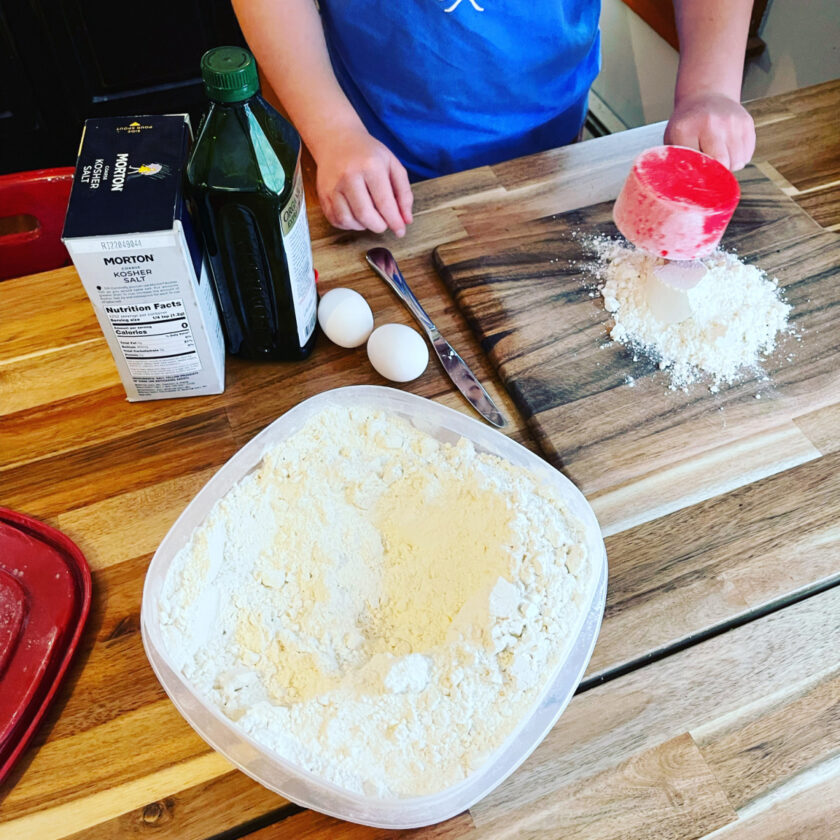 unschooled tween making homemade pasta