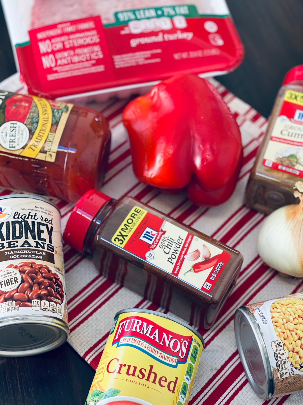 ingredients for healthy easy stovetop chili recipe with ground turkey