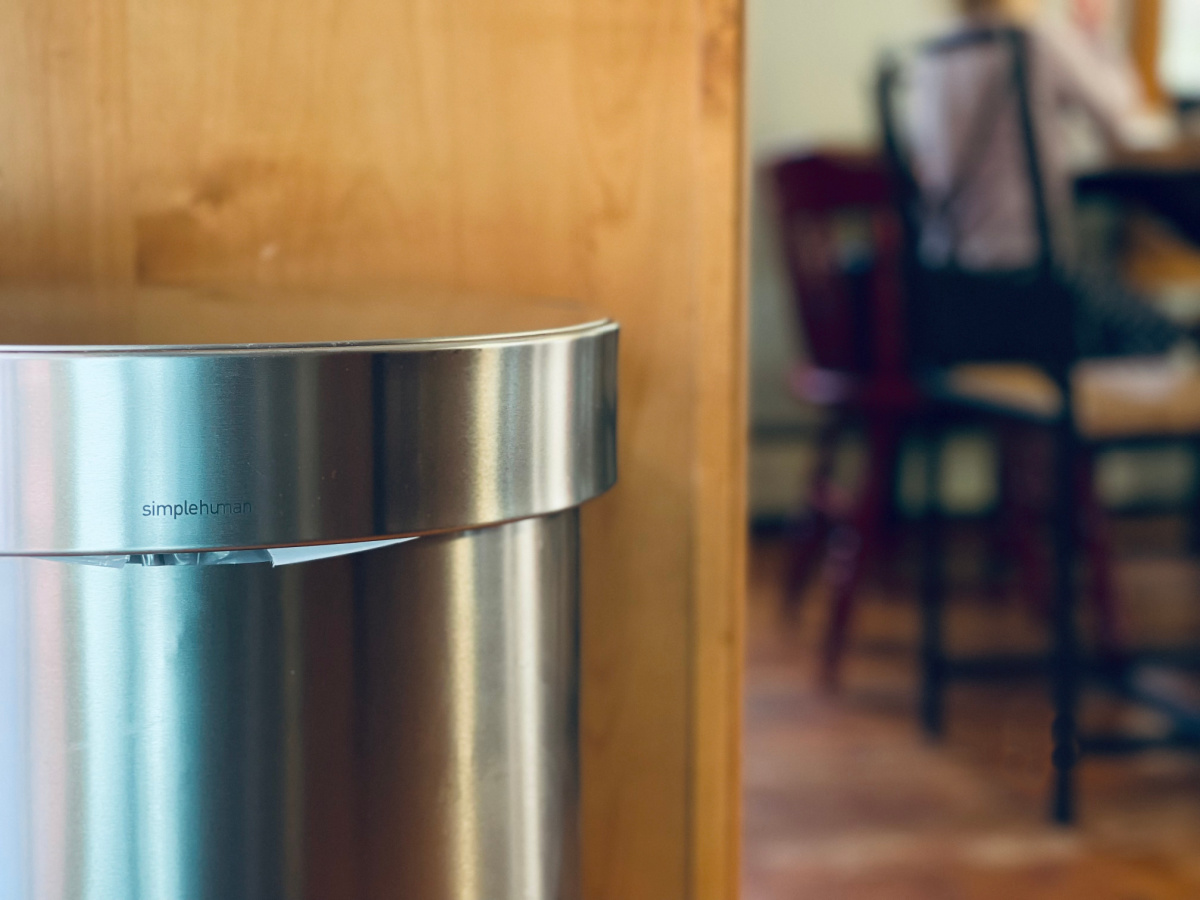 Simple Human trash can in minimalist kitchen