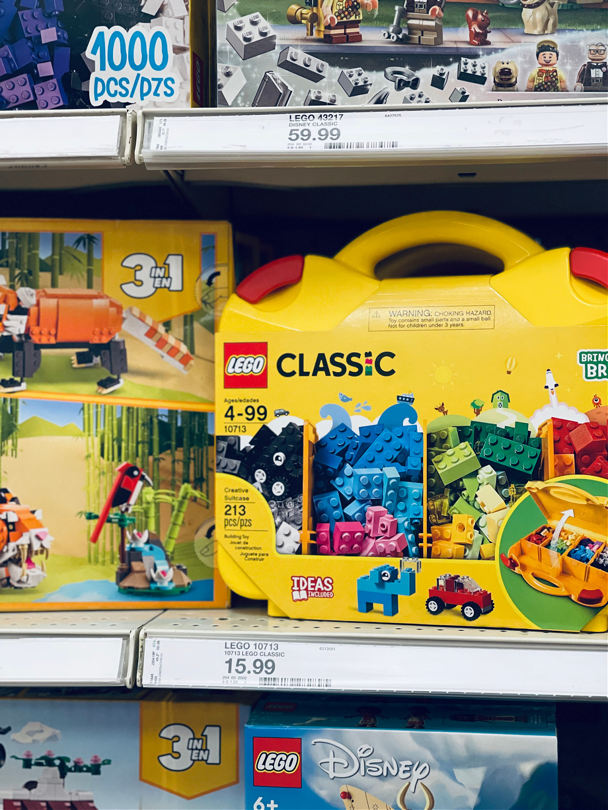 colorful box of classic LEGO sitting on shelf at the store.
