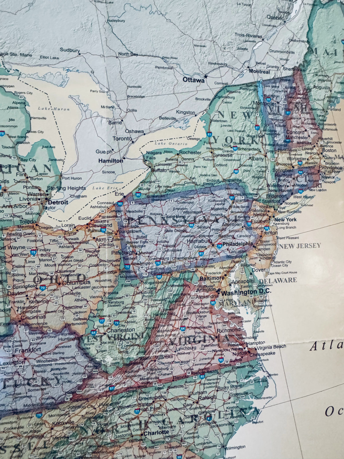 Map of the US with eastern coast, including Pennsylvania, in focus.