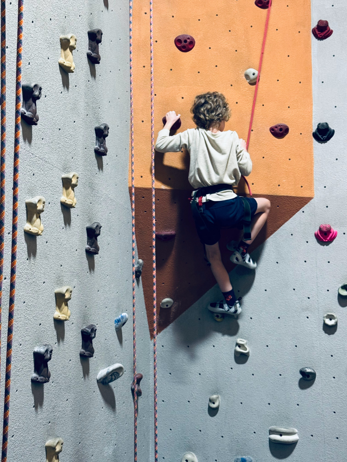 unschooled child rock climbing. 
