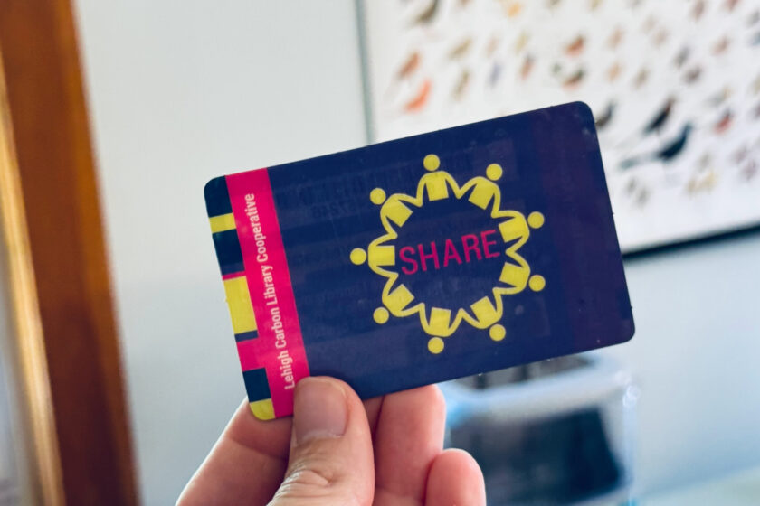 library card in focus.