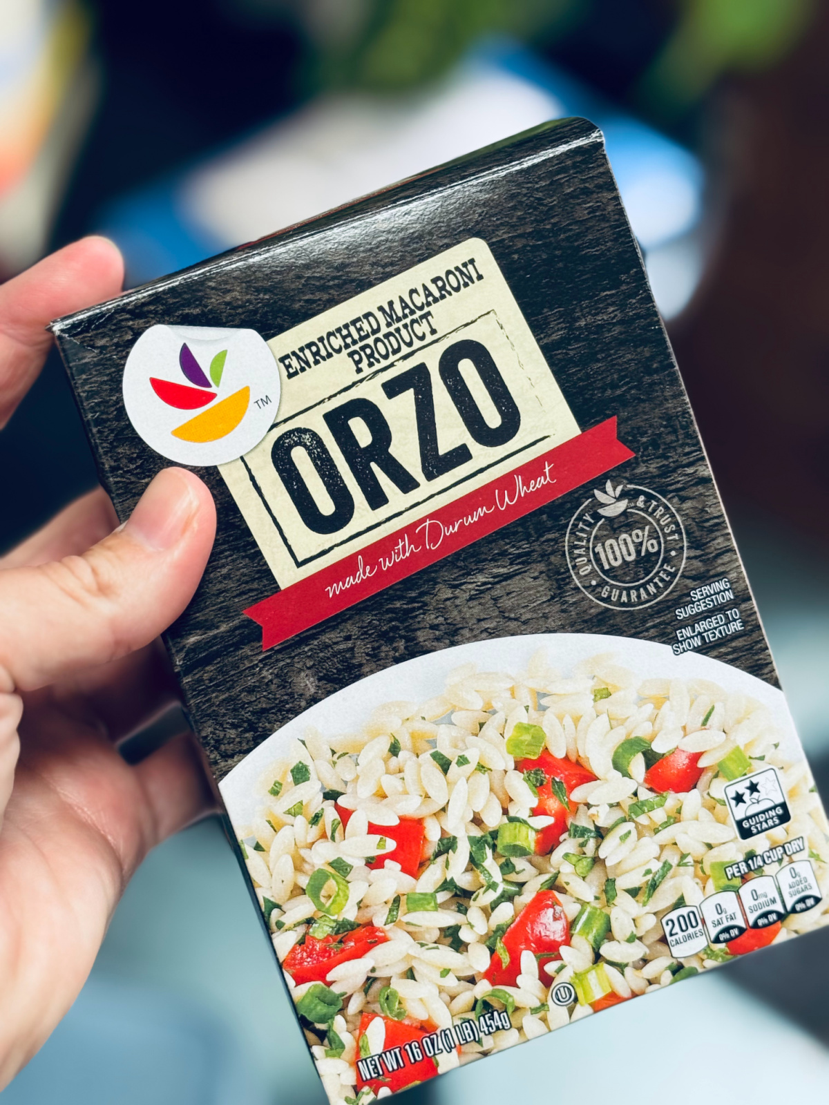 Orzo box close-up.