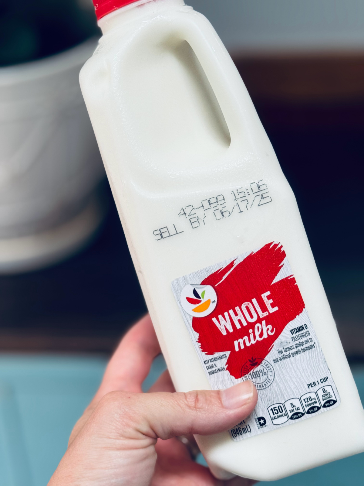 quart whole milk close-up.