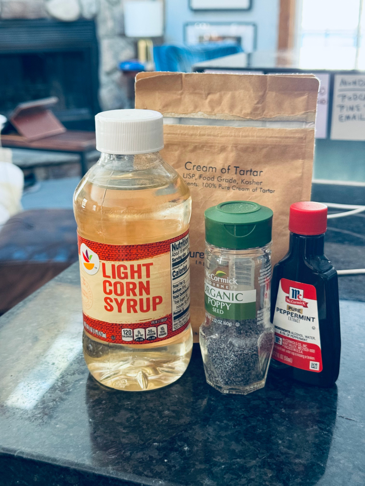 unused baking supplies on countertop.
