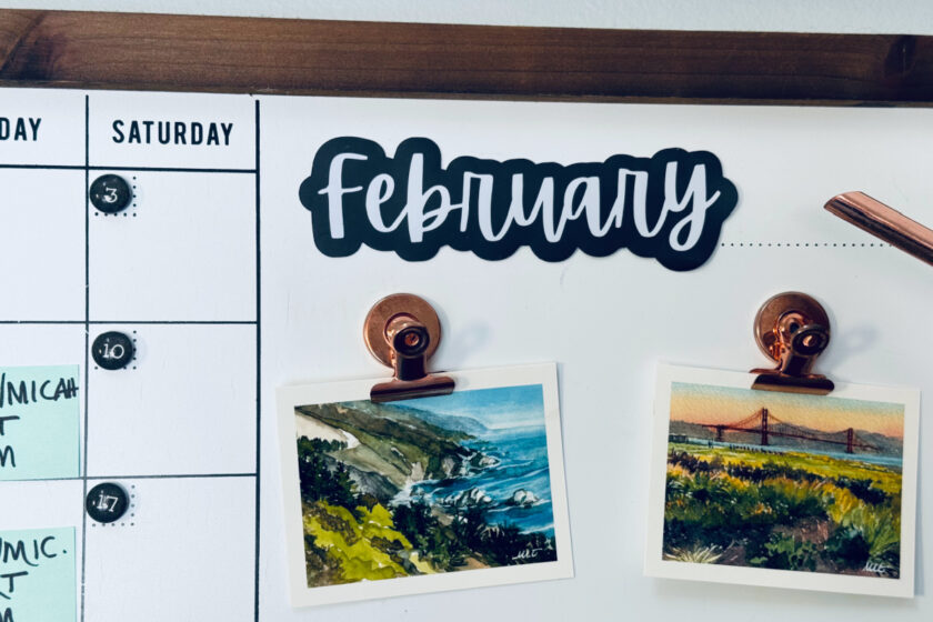 1Thrive calendar with February magnet in focus.