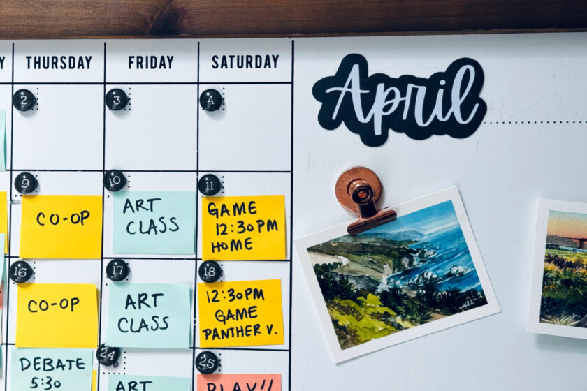 April calendar, April decluttering ideas theme.
