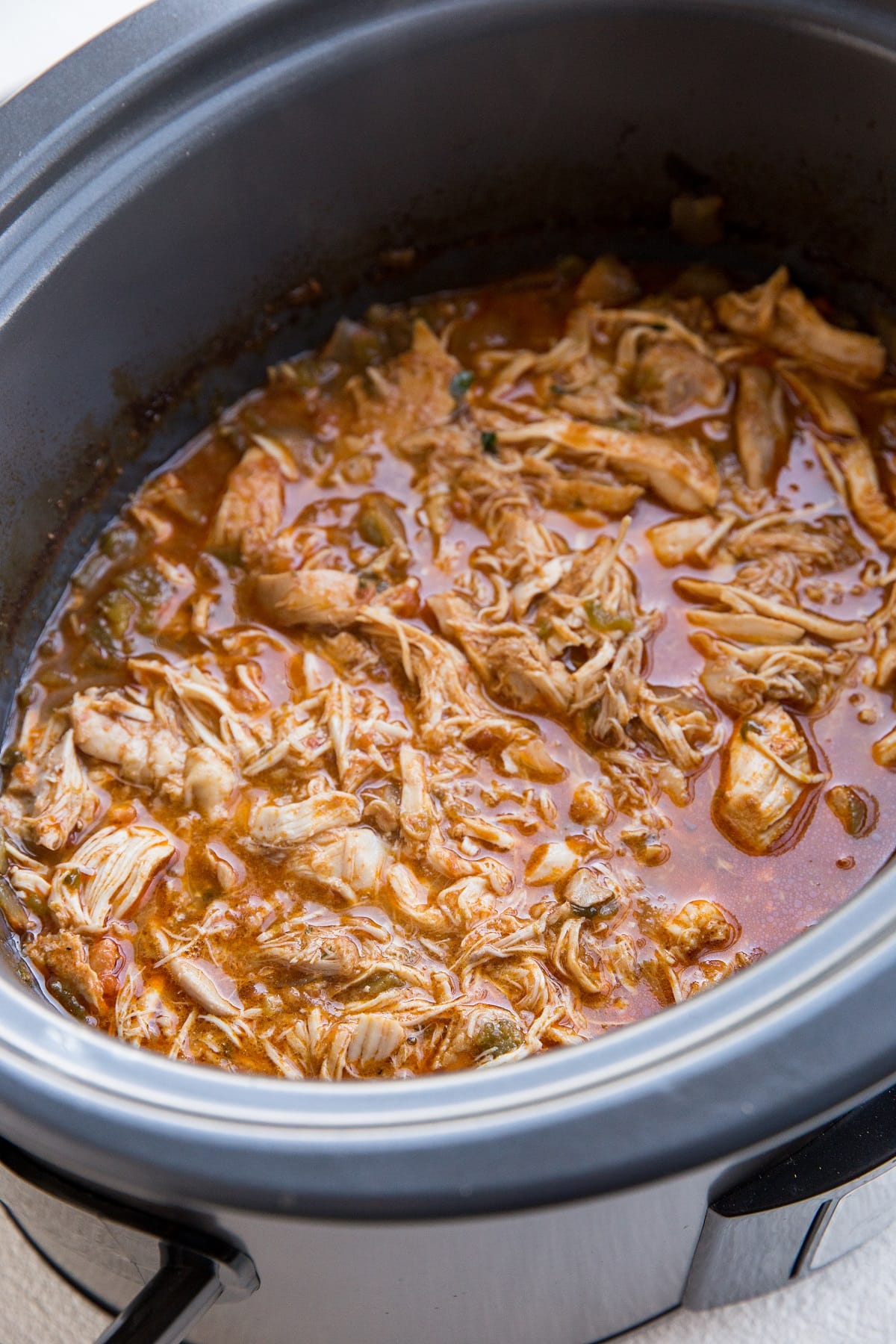 a crockpot full of Mexican shredded chicken.
