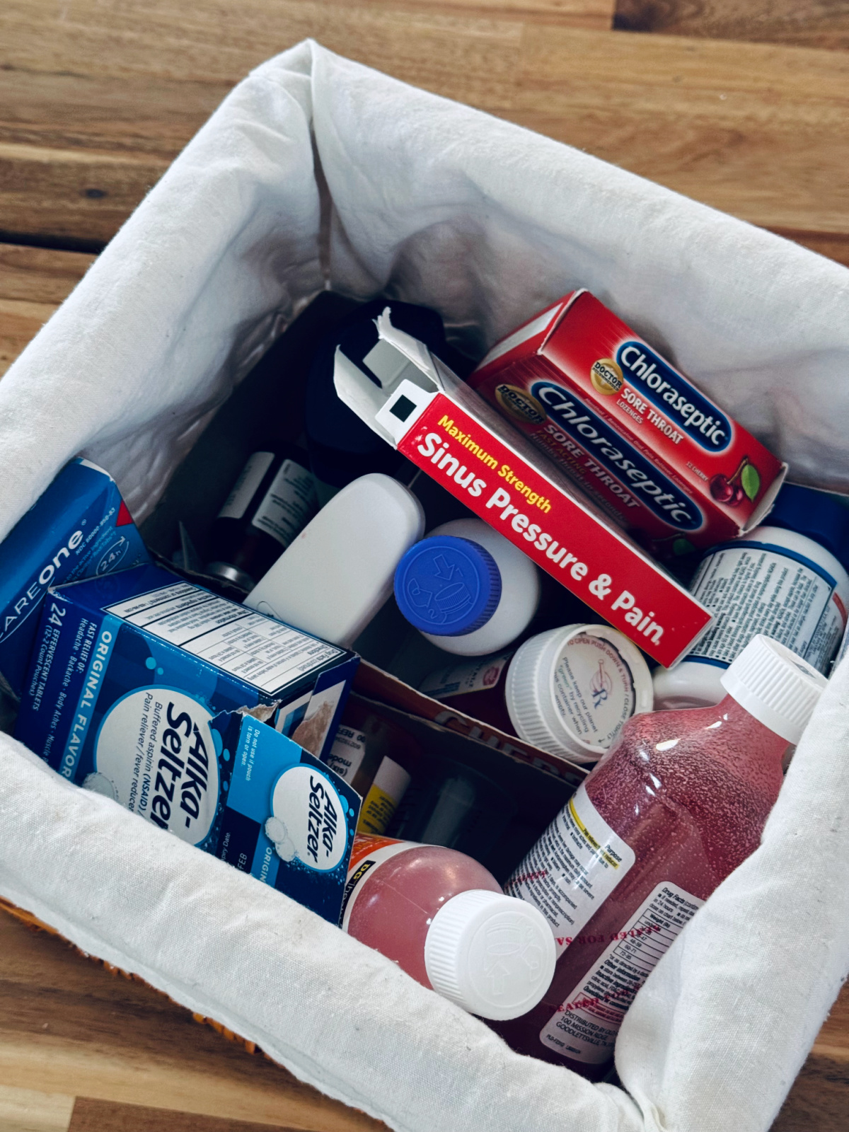 basket full of medications.