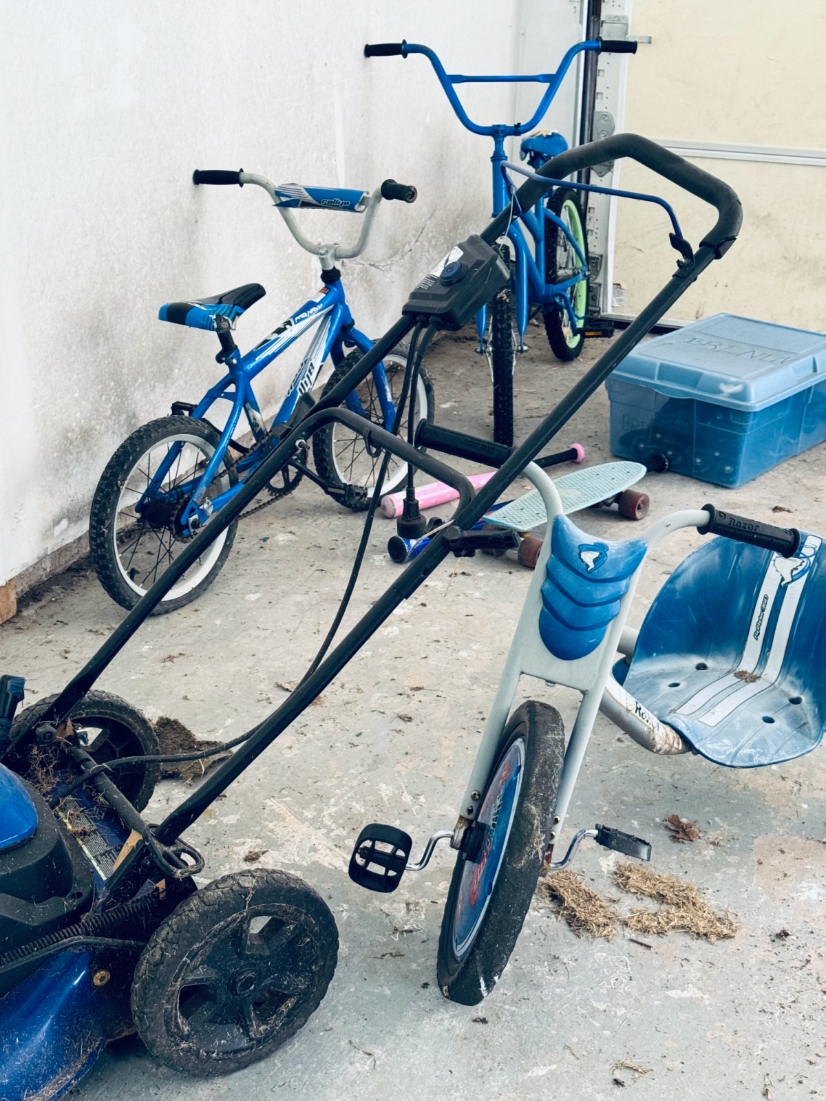 garage full of clutter.