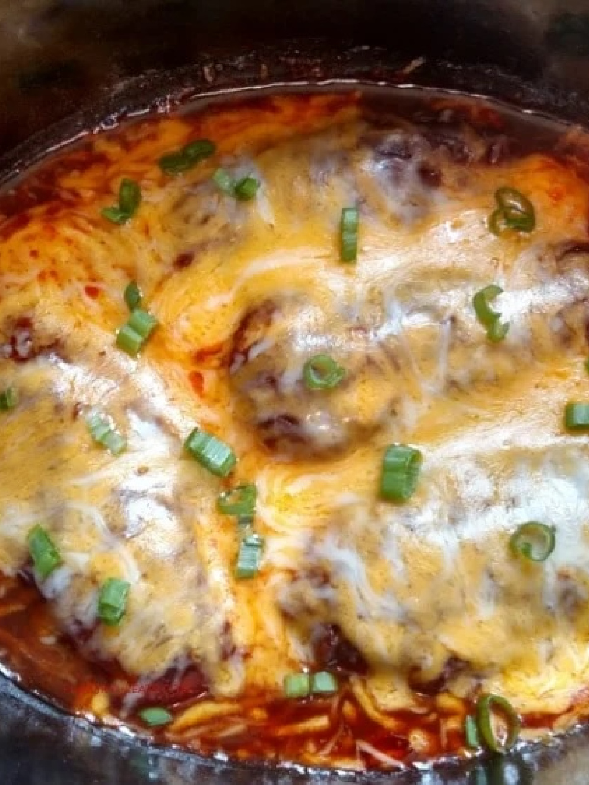 crockpot with cheesy BBQ chicken.
